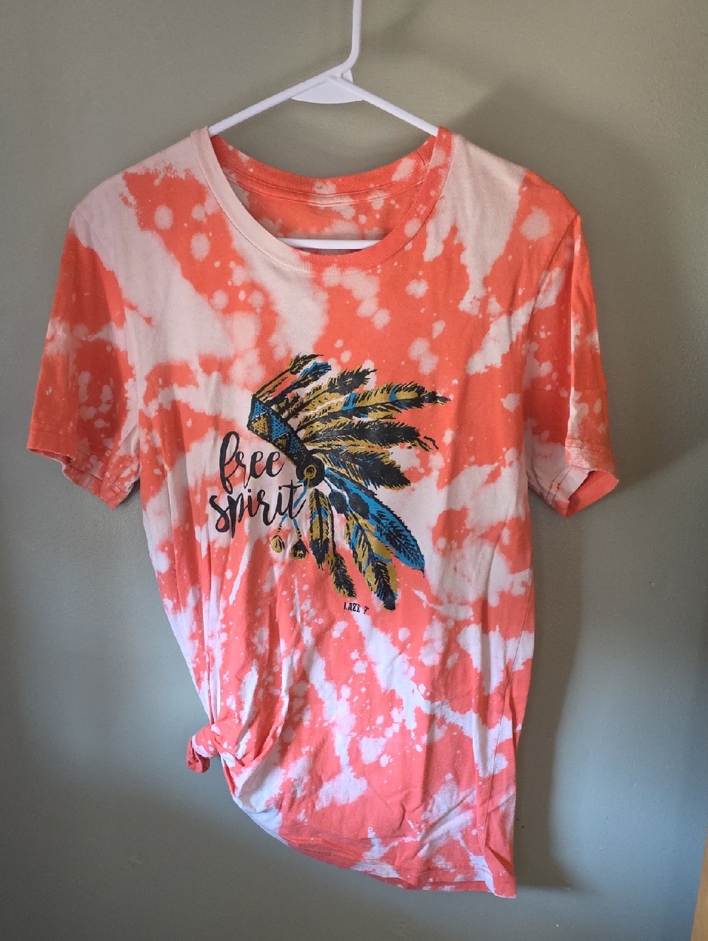 Tie-Dye 'Free Spirit' Graphic Tee - Coral & White